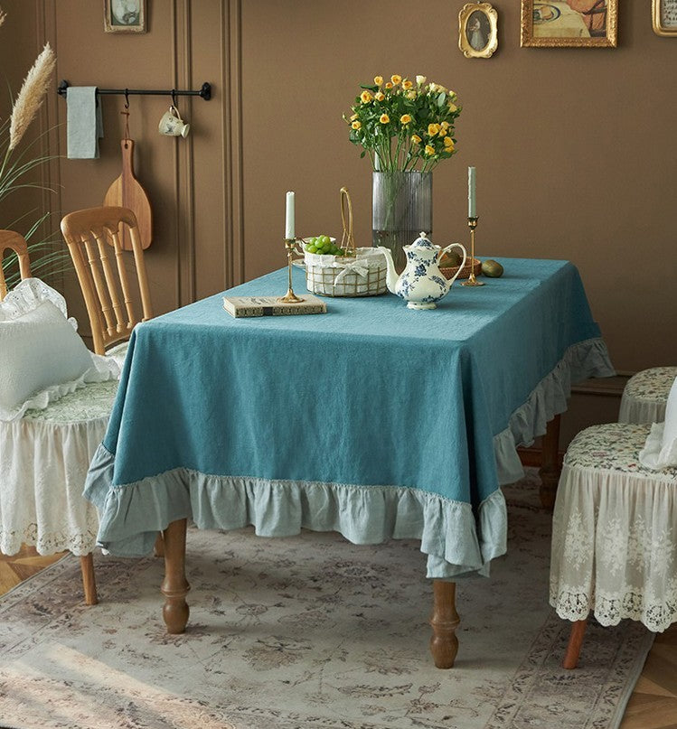 Stylish Blue Ramie Tablecloth for Home & Dining Room