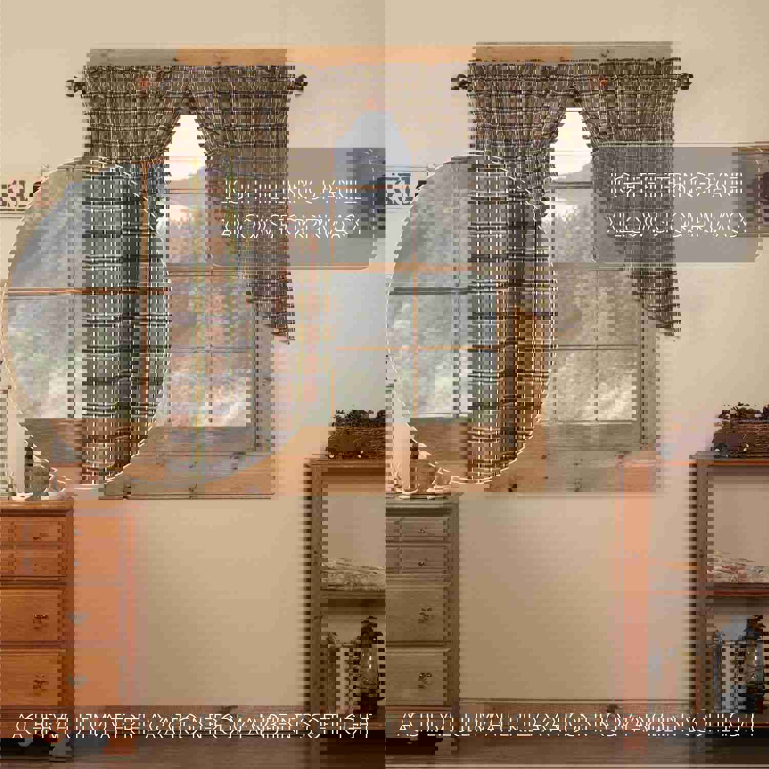 Elegant Rustic Window Swag Set, Wyatt Brown Creme Plaid