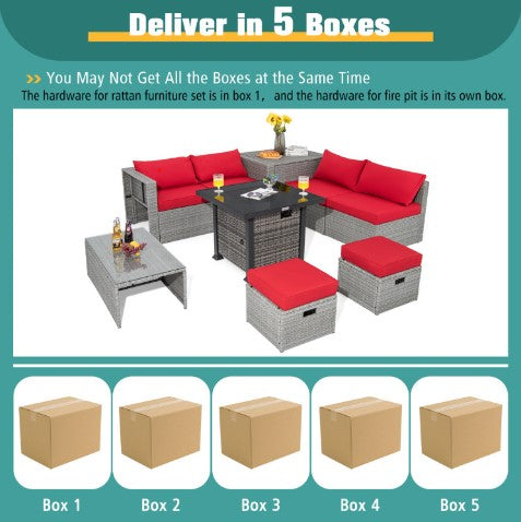 9-Piece Outdoor Patio Furniture Set with Fire Pit