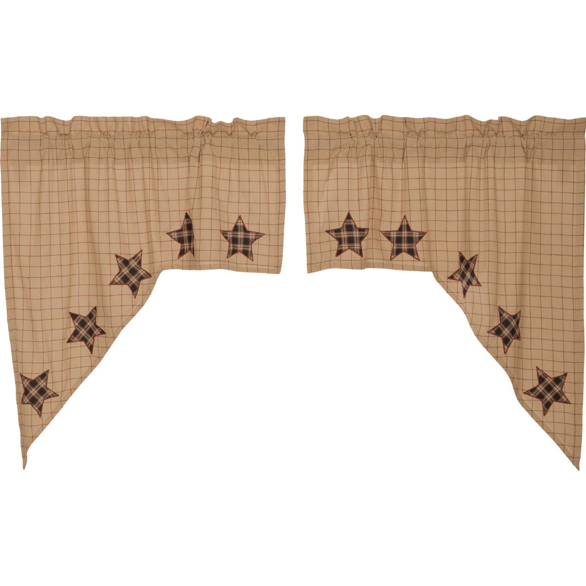 Rustic Country Style Window Swag Set with Applique Stars