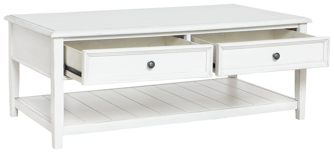 Vintage Whitewashed Coffee Table with Storage