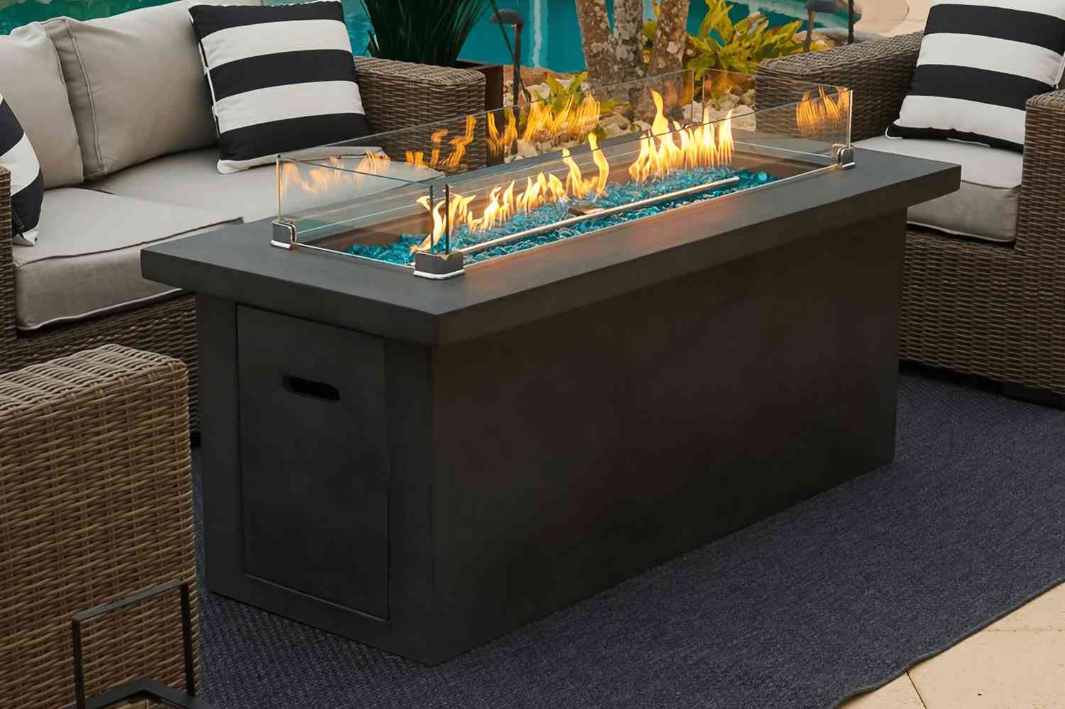 60" Rectangular Outdoor Propane Gas Fire Pit Table with Gray Finish