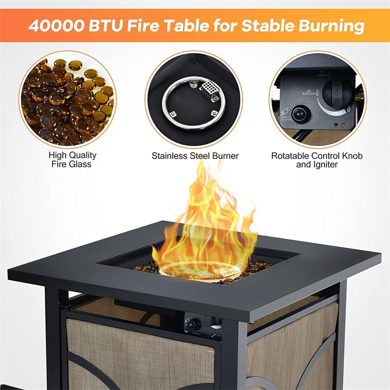 25" Square Propane Fire Pit Table with 40,000 BTU Heat and CSA Certification