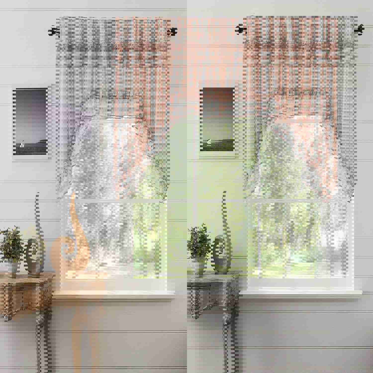 Annie Buffalo Check Ruffled Swag Set - Country Style Window Decor