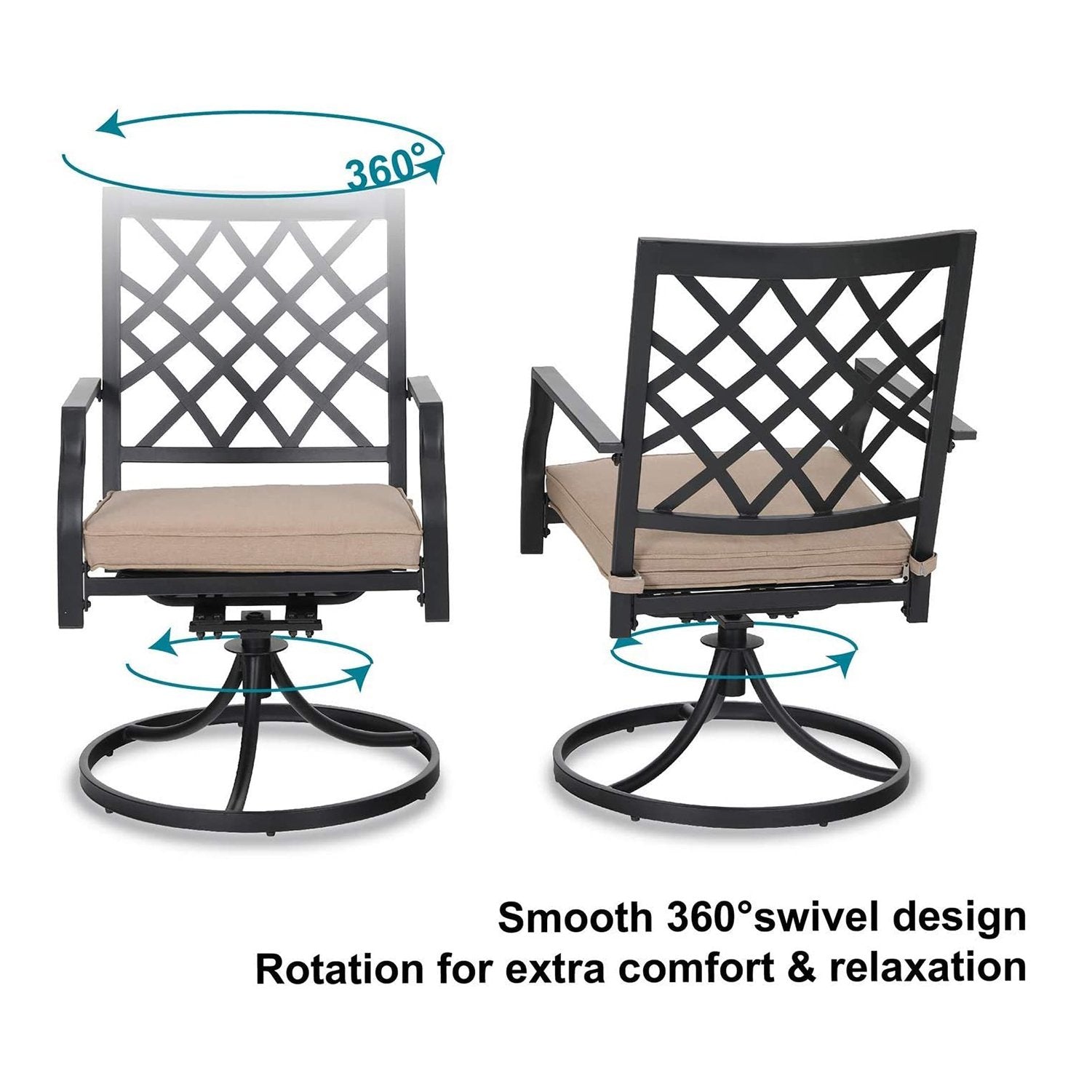 PHI VILLA 5-Piece Outdoor Dining Set with 6 Swivel Chairs and Round Steel Slat Table