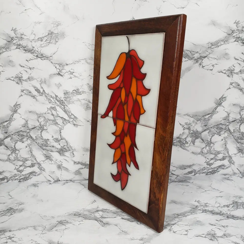 Vintage Italian Red Pepper Tile Trivet, Wood Wall Decor