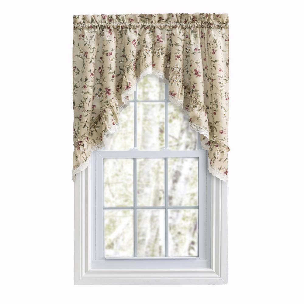Ellis Curtain Cherries Ruffled Swag with Lace Edge
