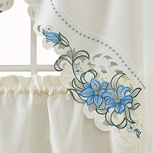 Elegant Blue Multi-Color Embroidery Swag and Tiers Curtain Set