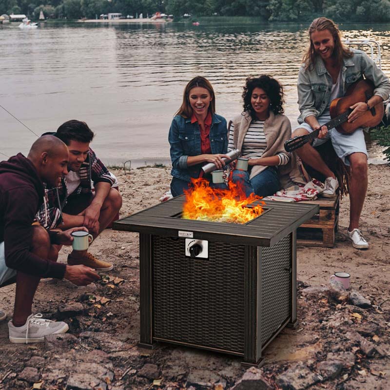 30-inch Outdoor Square Gas Fire Pit Table with 50,000 BTU Burner