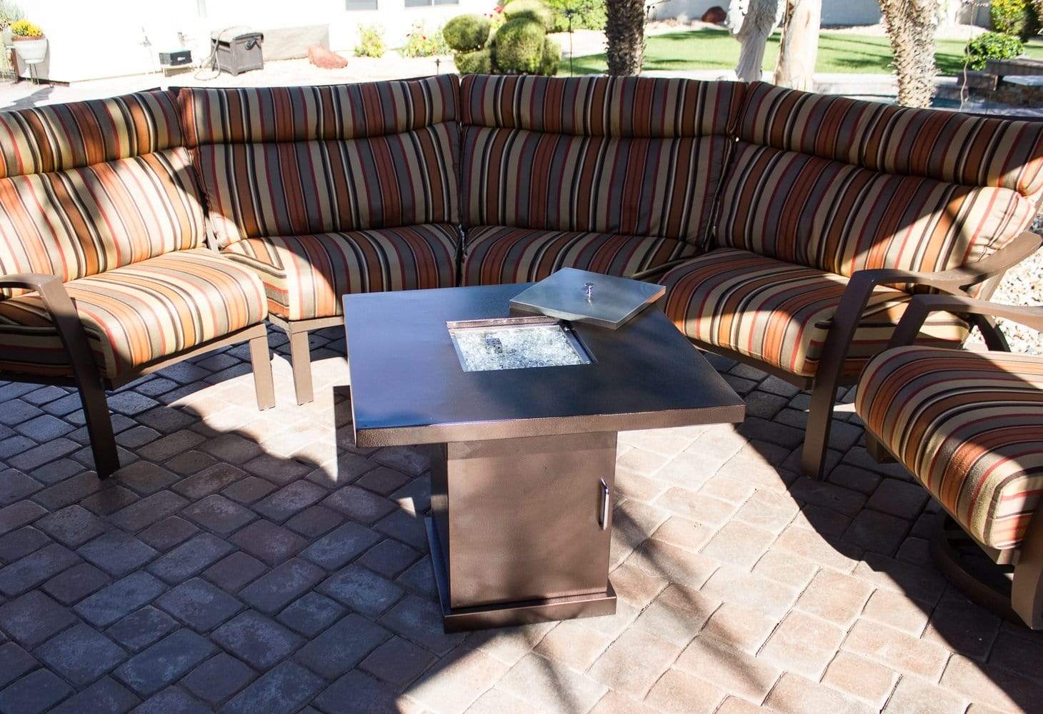 Hiland Outdoor Propane Fire Pit with Hammered Bronze Finish