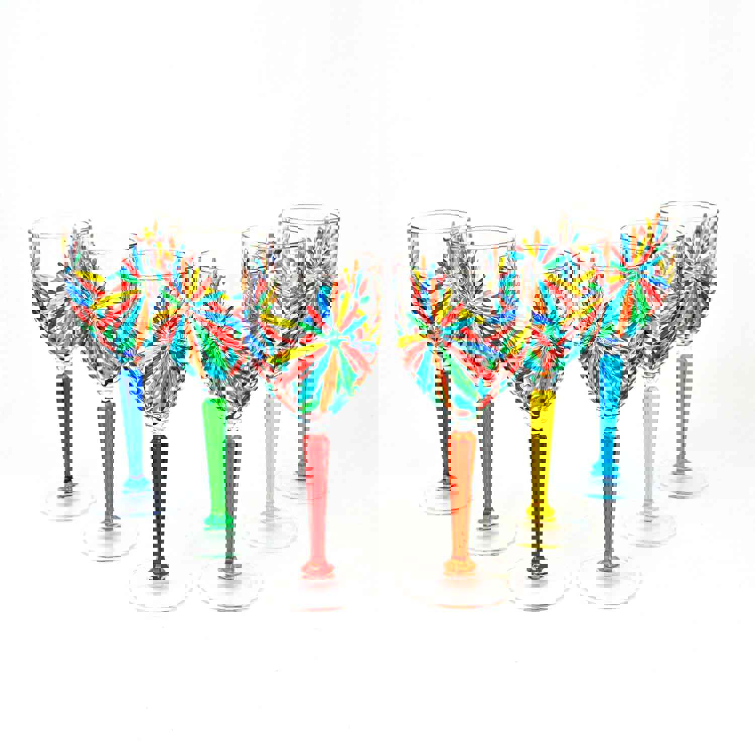 Elegant Starburst Pattern Wine Glasses, Hand-Painted Italian Crystal, Set of 2