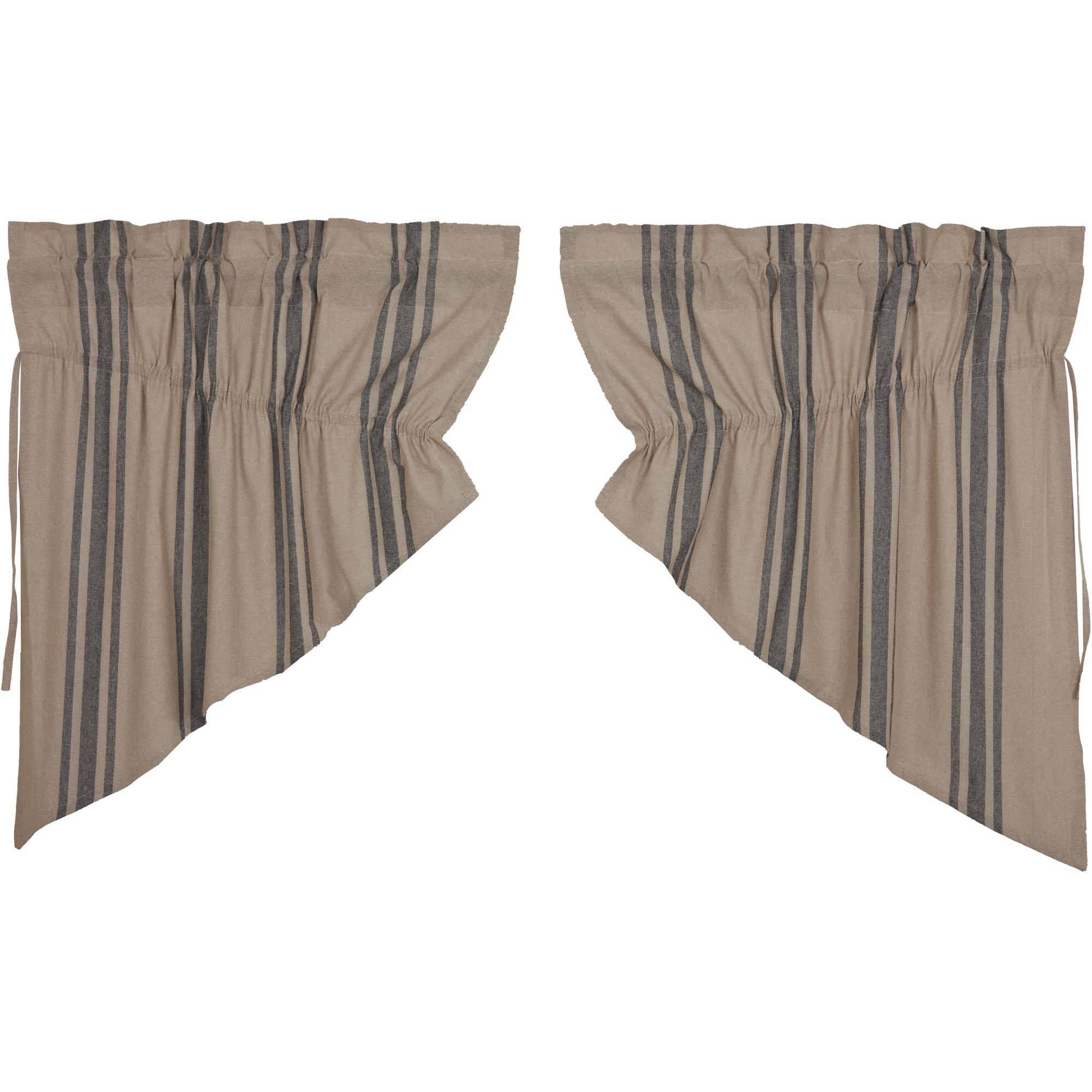 Vintage Charm Grain Sack Charcoal Lined Prairie Swag Curtains