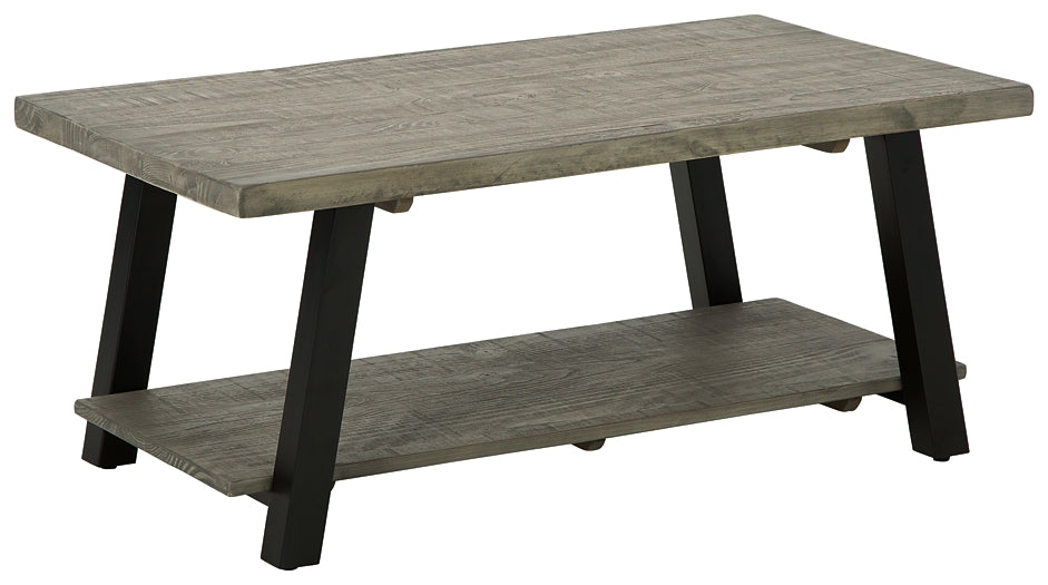 Modern Pine Wood and Metal Rectangular Coffee Table