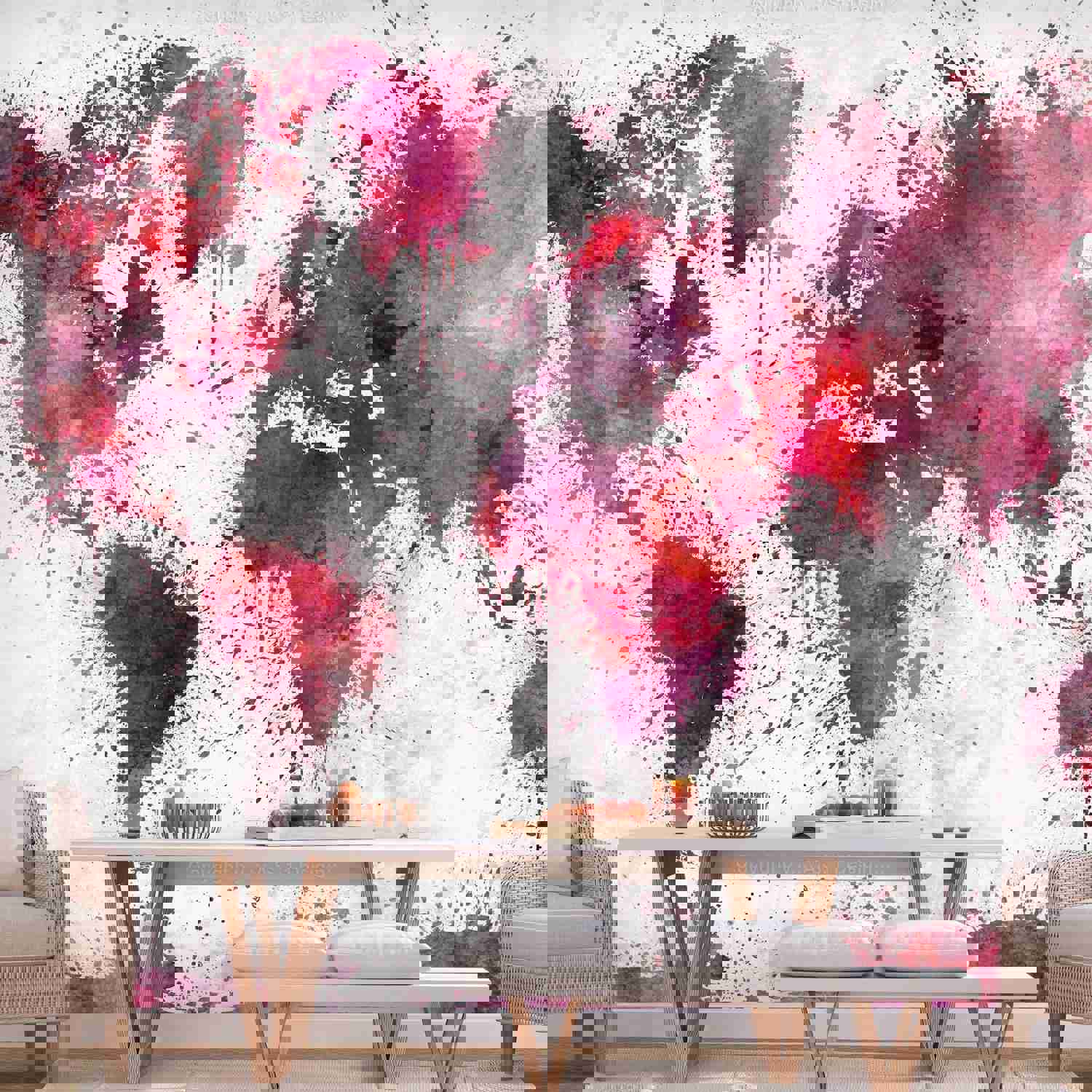 World Map Peel & Stick Wall Mural - Red Splashes, Removable Wall Art