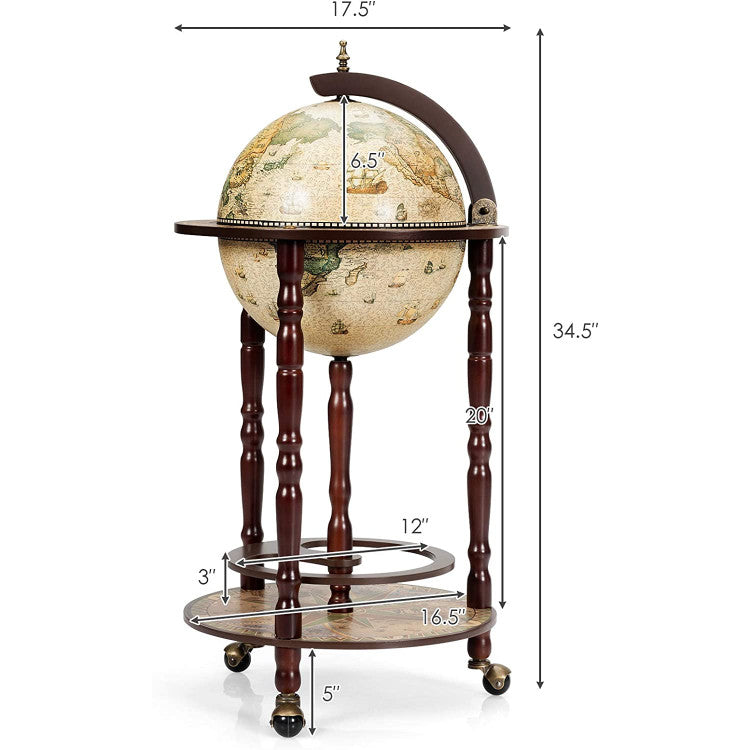 18th Century Inspired Italian Globe Wine Bar Stand with Storage