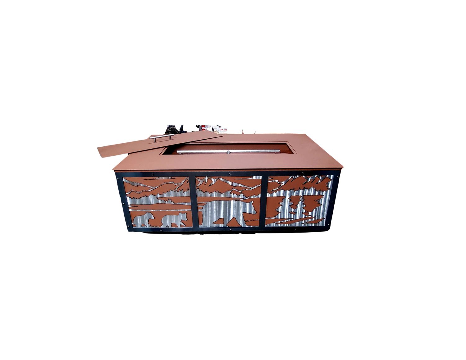 Unique Rectangle American Steel Fire Pit with Rust Patina