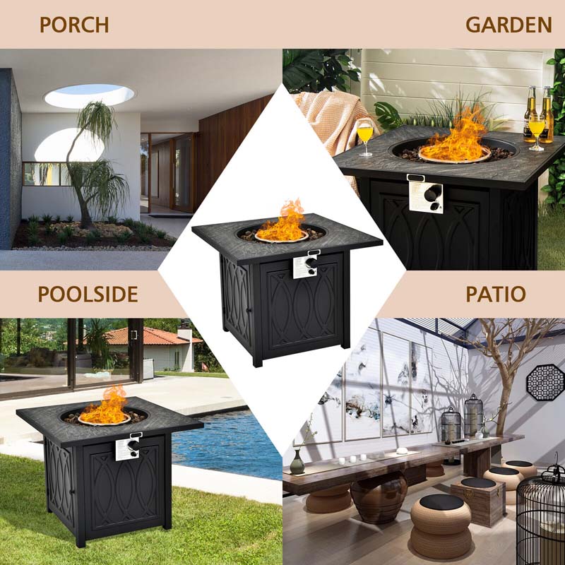 32" Outdoor Propane Fire Pit Table with 50,000 BTU, Lava Rocks & Waterproof Cover