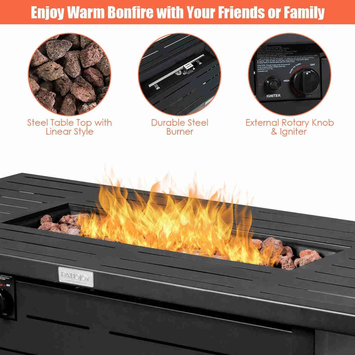 60,000 BTU Outdoor Propane Fire Pit Table, 42 Inch Rectangular