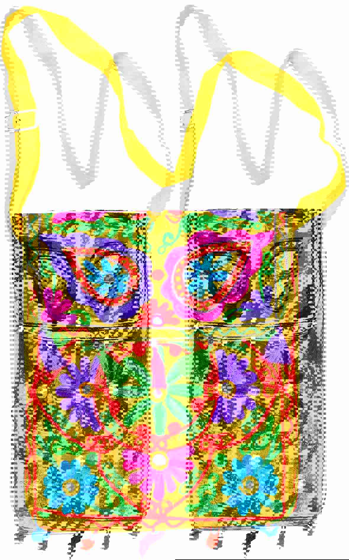 Elegant Floral Embroidered Cotton Crossbody Bag