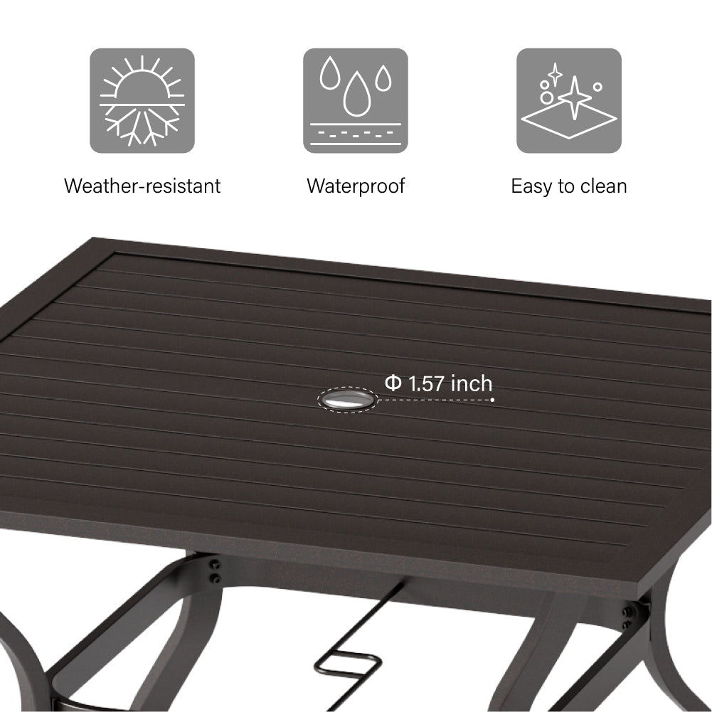 PHI VILLA 6-Piece Outdoor Dining Set with 10ft Umbrella, Steel Square Table, and Steel Fixed Chairs