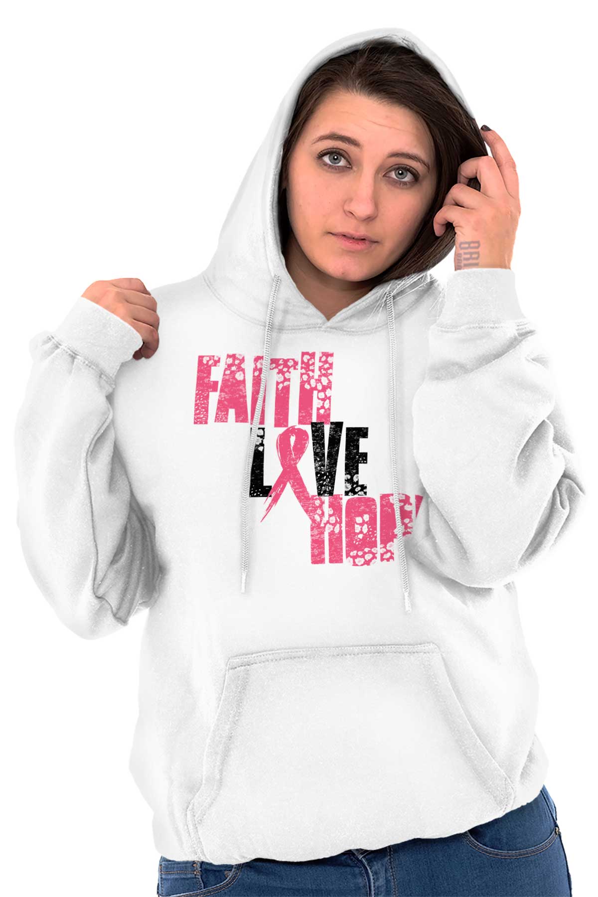 Support Breast Cancer Awareness - Pink Faith Love Hope Hoodie
