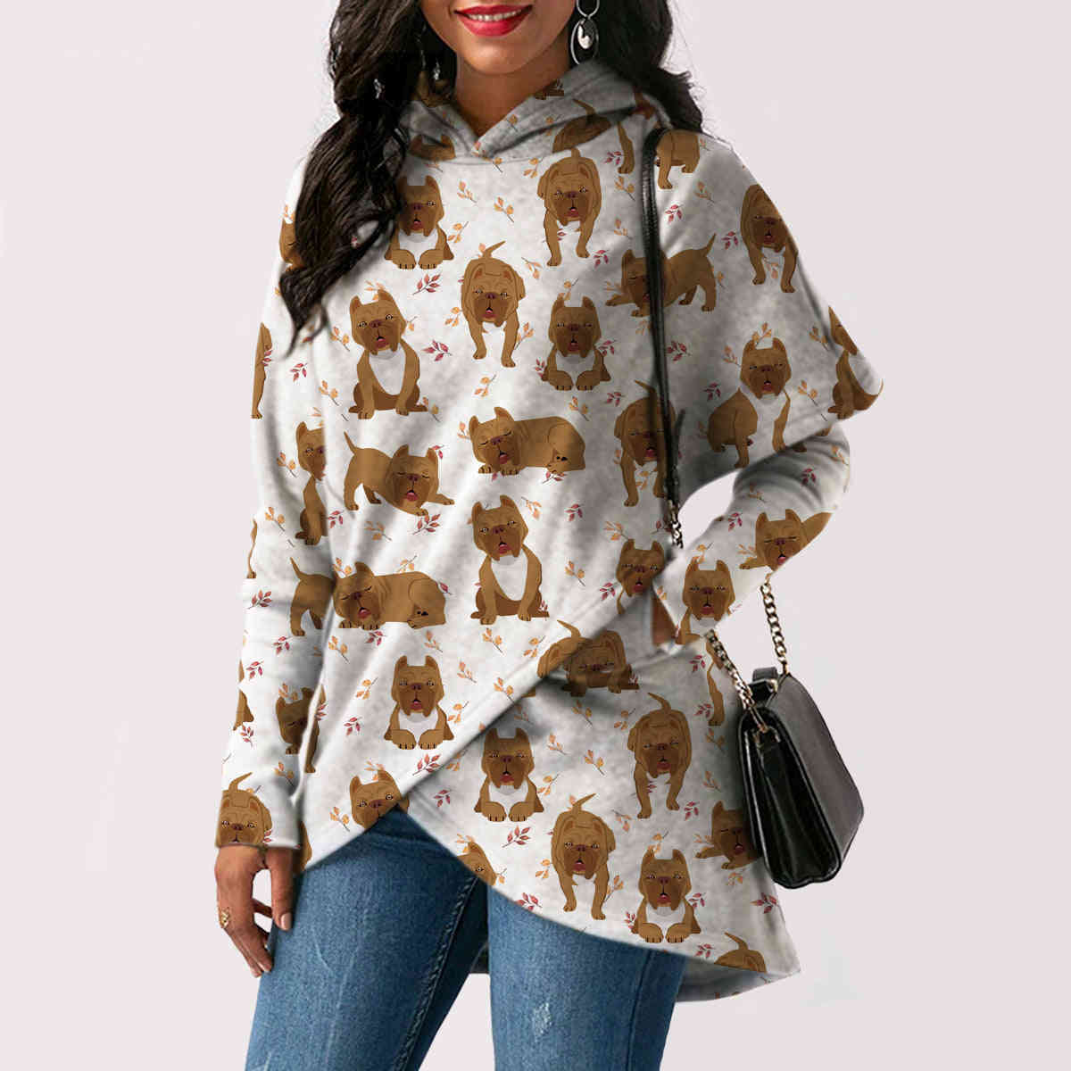 Stylish American Pit Bull Terrier Long Hoodie for Women