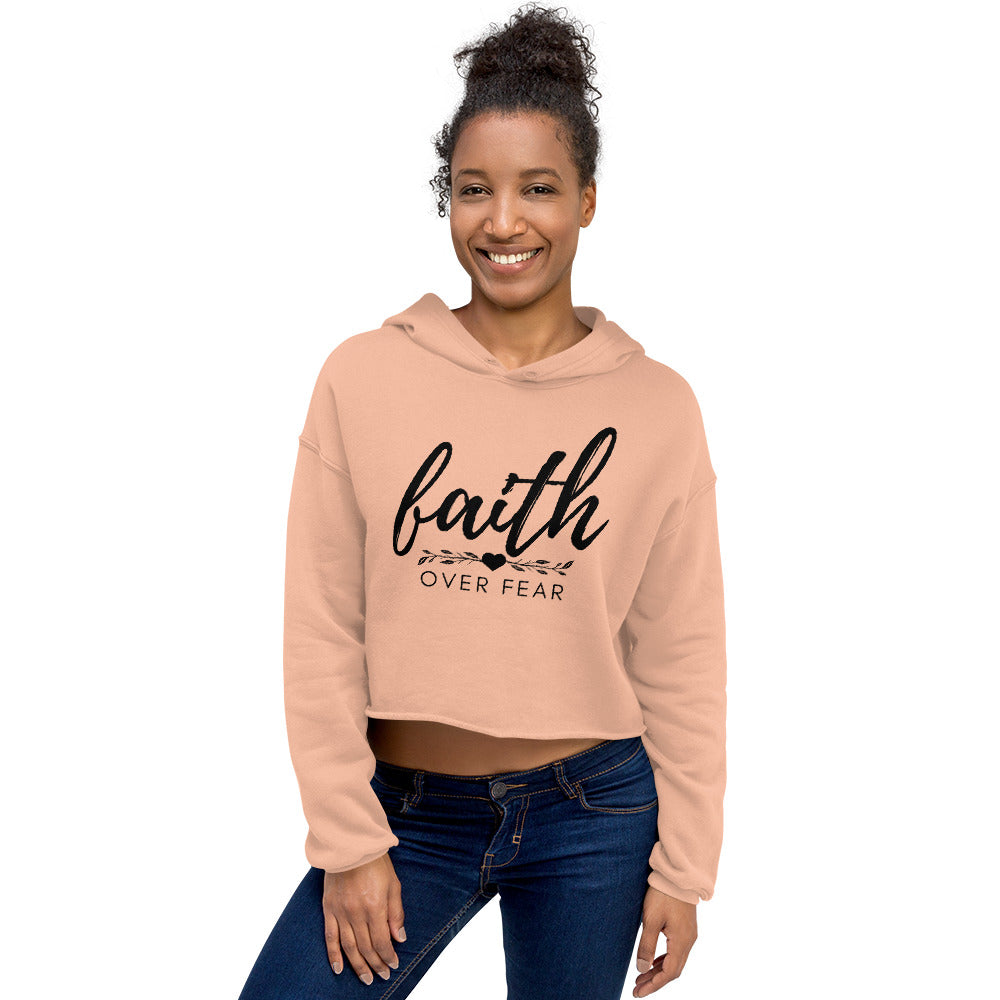 FAITH OVER FEAR Raw Hem Crop Hoodie