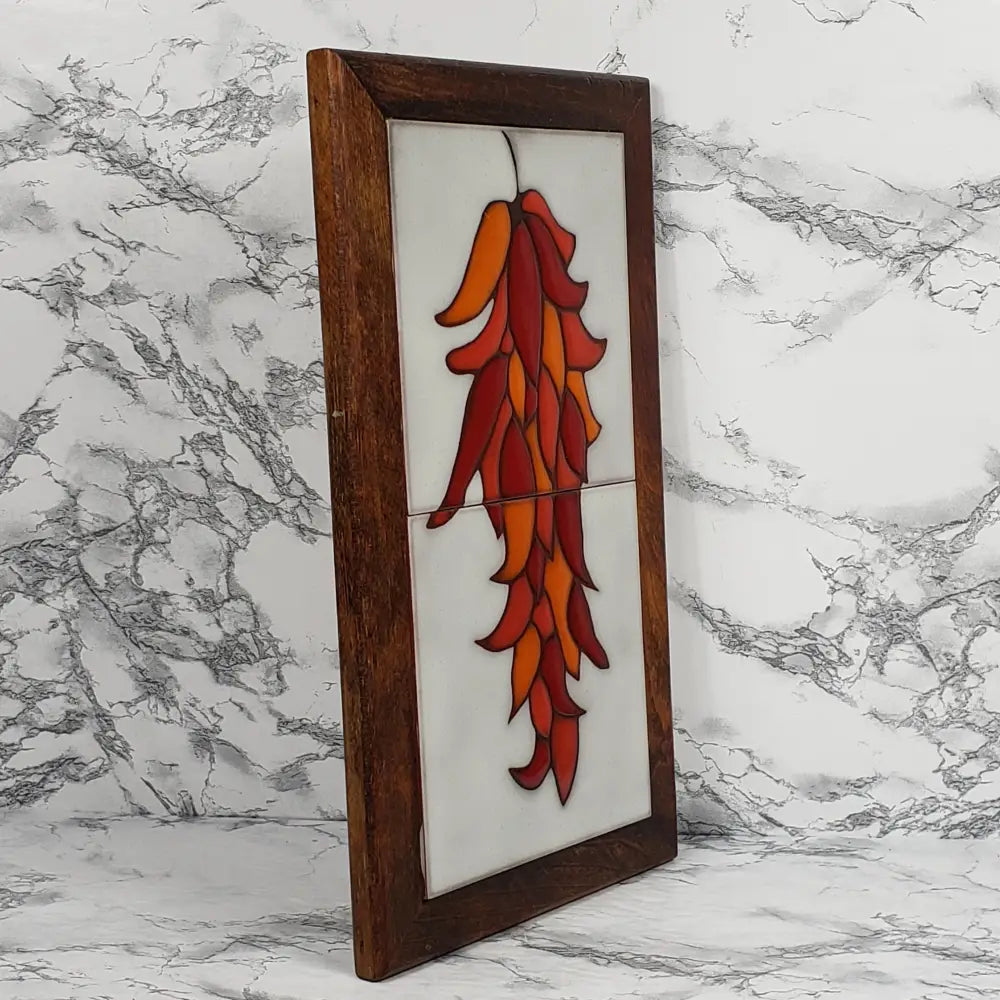 Vintage Italian Red Pepper Tile Trivet, Wood Wall Decor