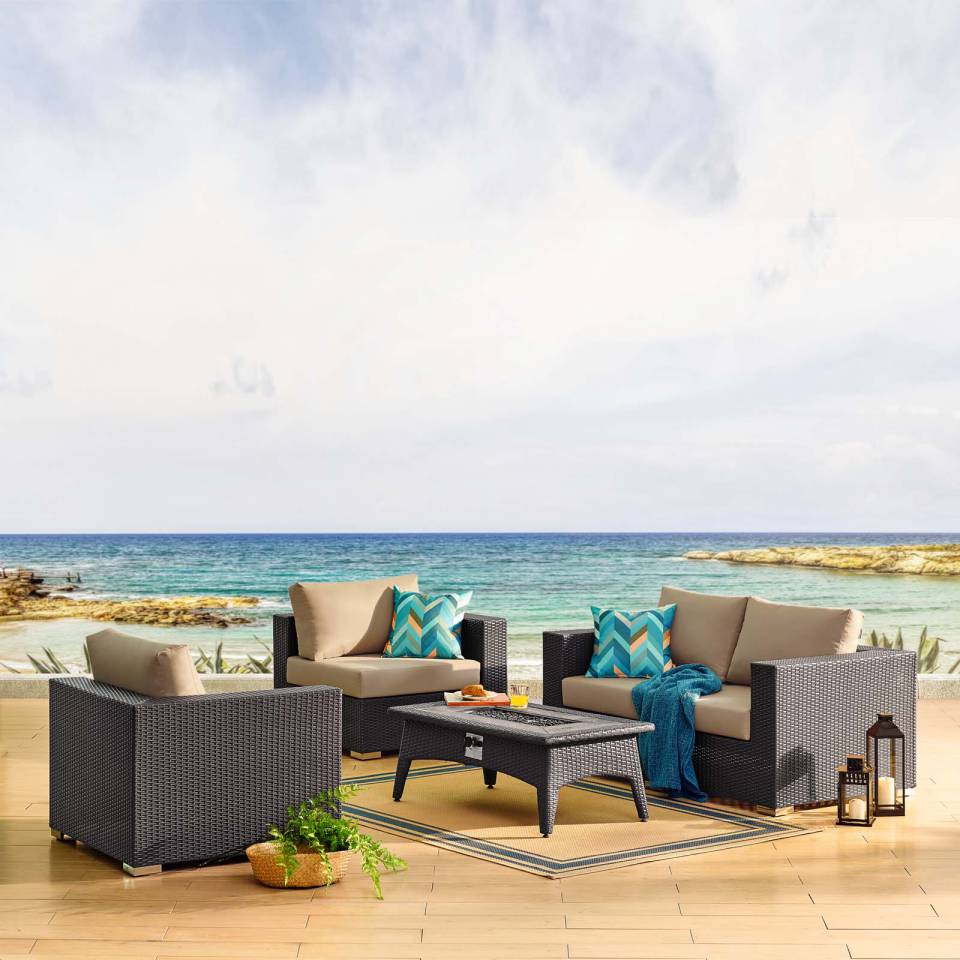 Modway Convene 5-Piece Outdoor Patio Furniture Set with Fire Pit