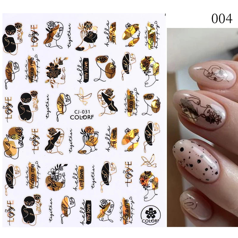 Glamorous 3D Nail Sticker Set, Red Flowers & Colorful Butterfly Leaf Pattern