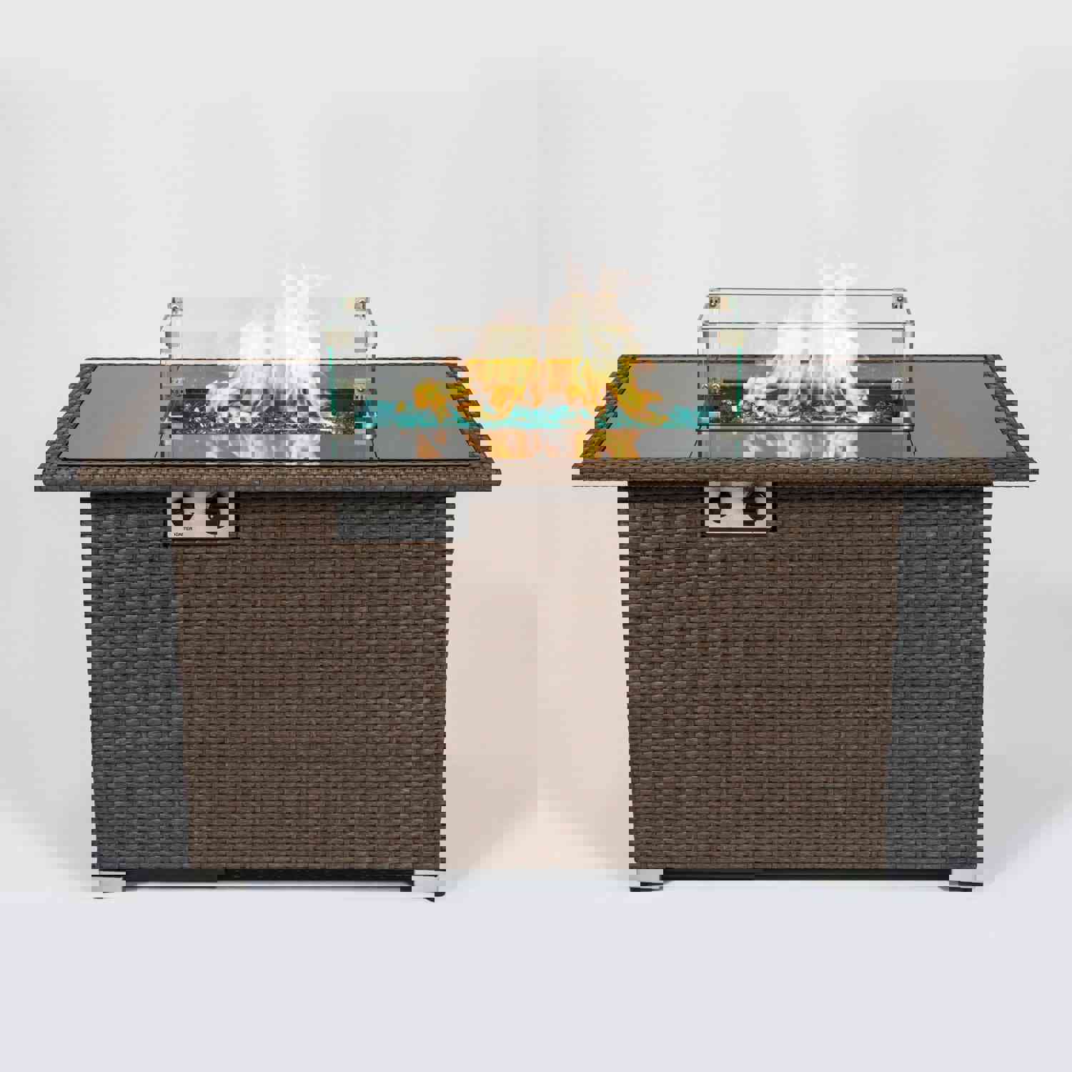 Elegant Outdoor Rectangular Fire Pit Table with Arctic Ice Glass Rocks
