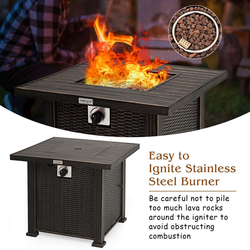 30" Square Outdoor Propane Fire Pit Table with 50,000 BTU Burner
