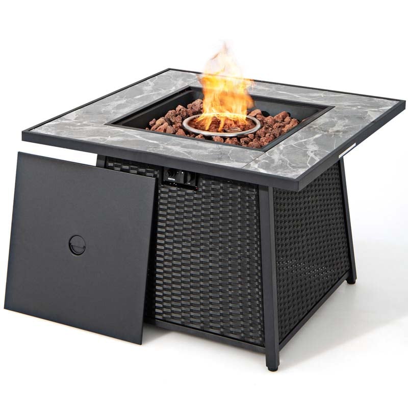 Elegant 35" 50,000 BTU Outdoor Propane Fire Pit Table with Marble Top