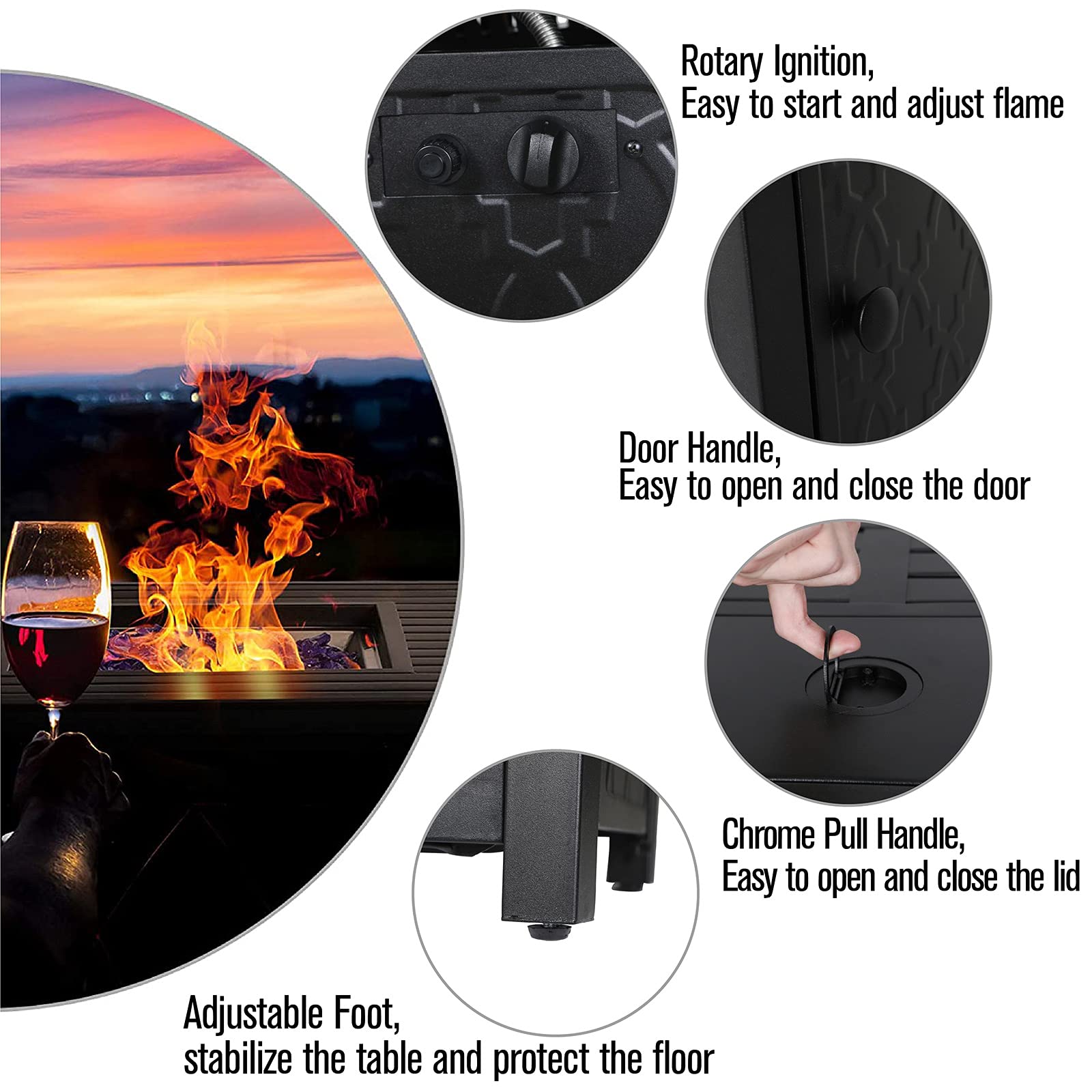 45" Outdoor Rectangular Propane Gas Fire Pit Table with 50,000 BTU Heat Output