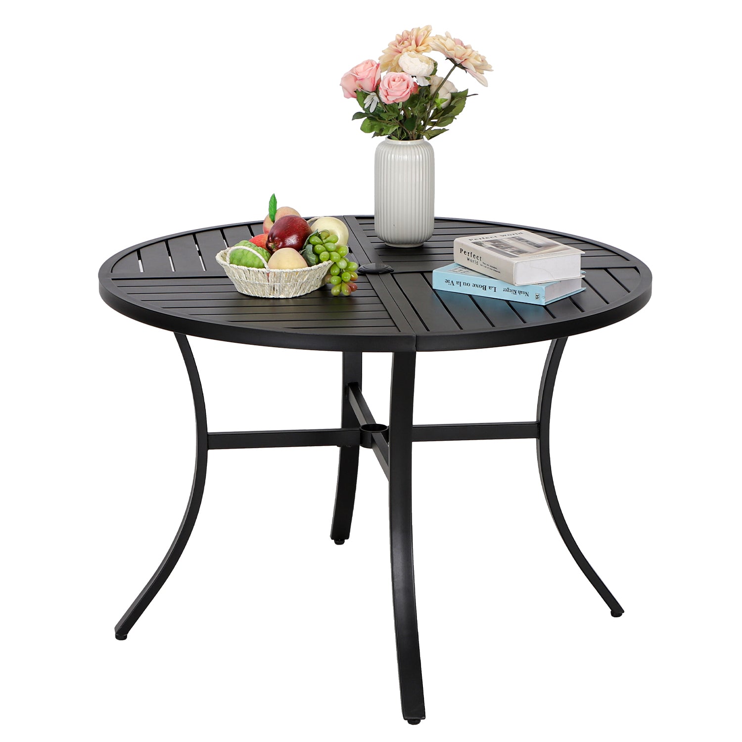 Phi Villa 42" Outdoor Metal Slat Steel Round Dining Table