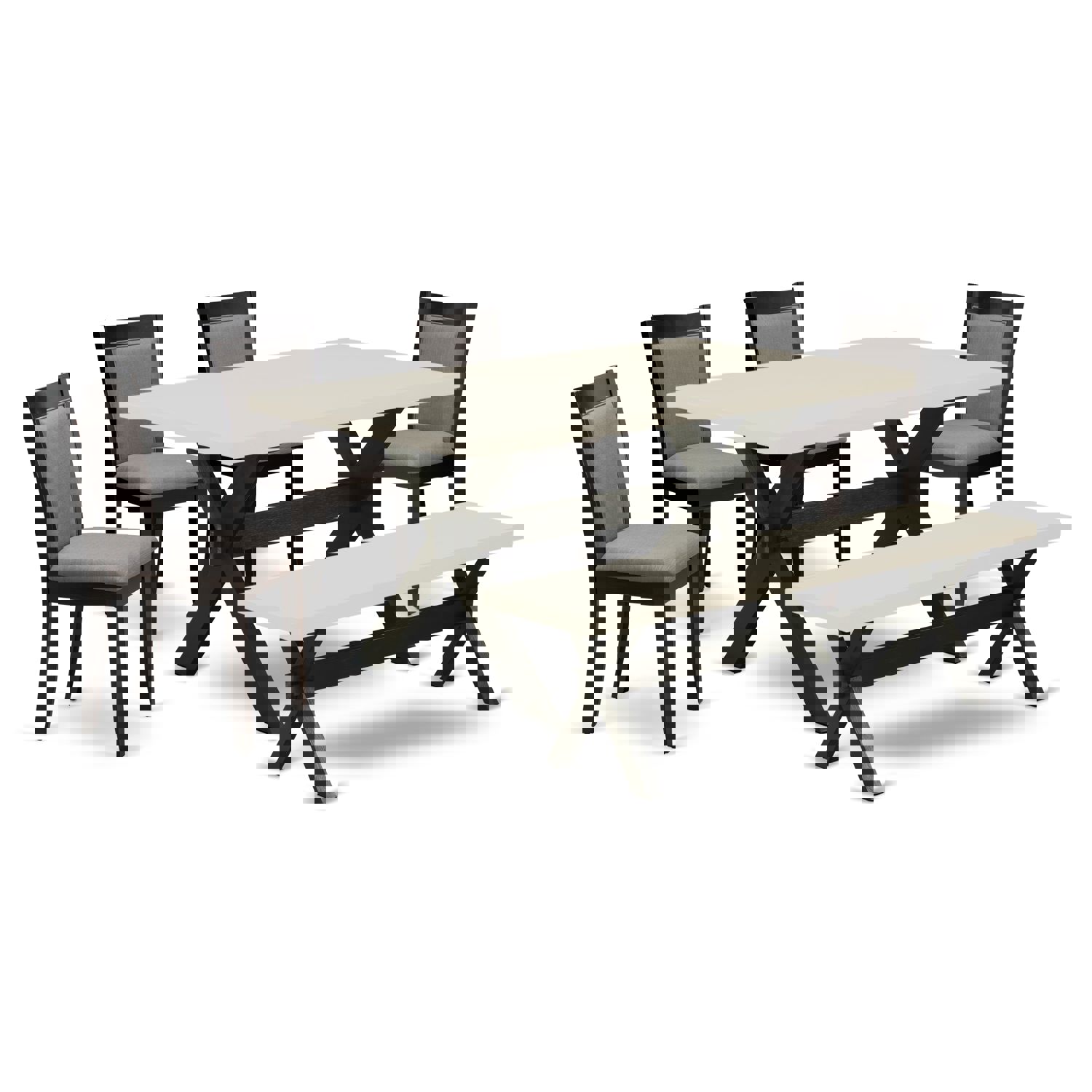 Elegant 6-Piece Dining Set with Rectangular Table, 4 Chairs, and Bench