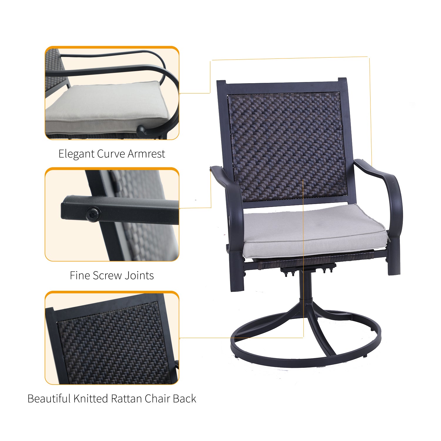 PHI VILLA Outdoor Patio Dining Set with Rattan Swivel Chairs and Extendable Steel Table