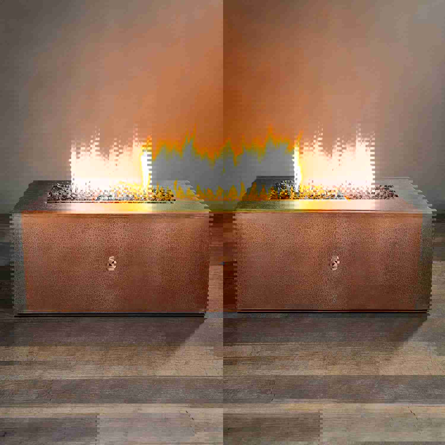 60 x 32 Moreno Gravity Rectangle Copper Gas Fire Pit - Luxurious Outdoor Heating