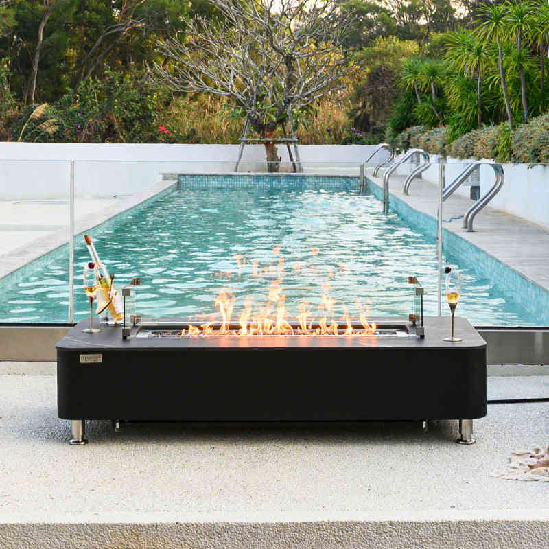 Elementi Plus Valencia Rectangular Marble Fire Pit Table | Outdoor Gathering Centerpiece