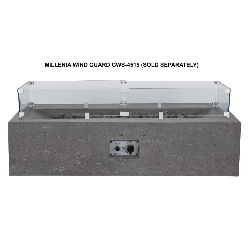 Millenia Rectangle Gas Fire Pit Table - Premium Outdoor Concrete Propane Fire Pit