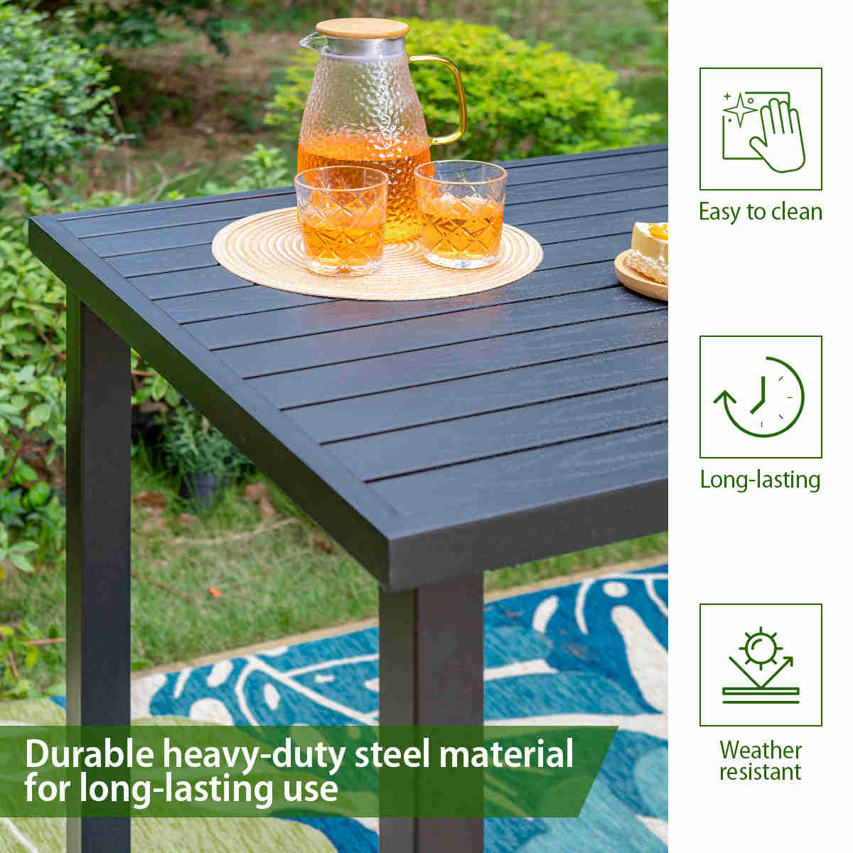Alfresco Elegance Outdoor Bar Stool Set with Cushioned Seats and Rustic High Table