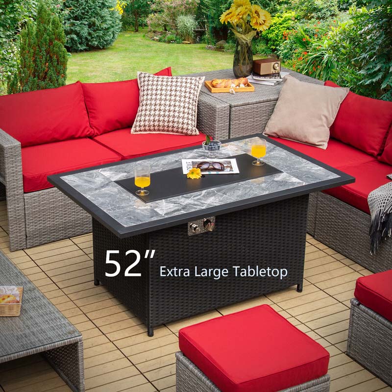 Luxury Outdoor Propane Gas Fire Pit Table with Rattan and Marble