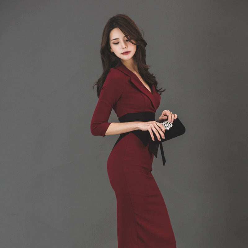 Stunning Wine Red Bowknot Bodycon Dress