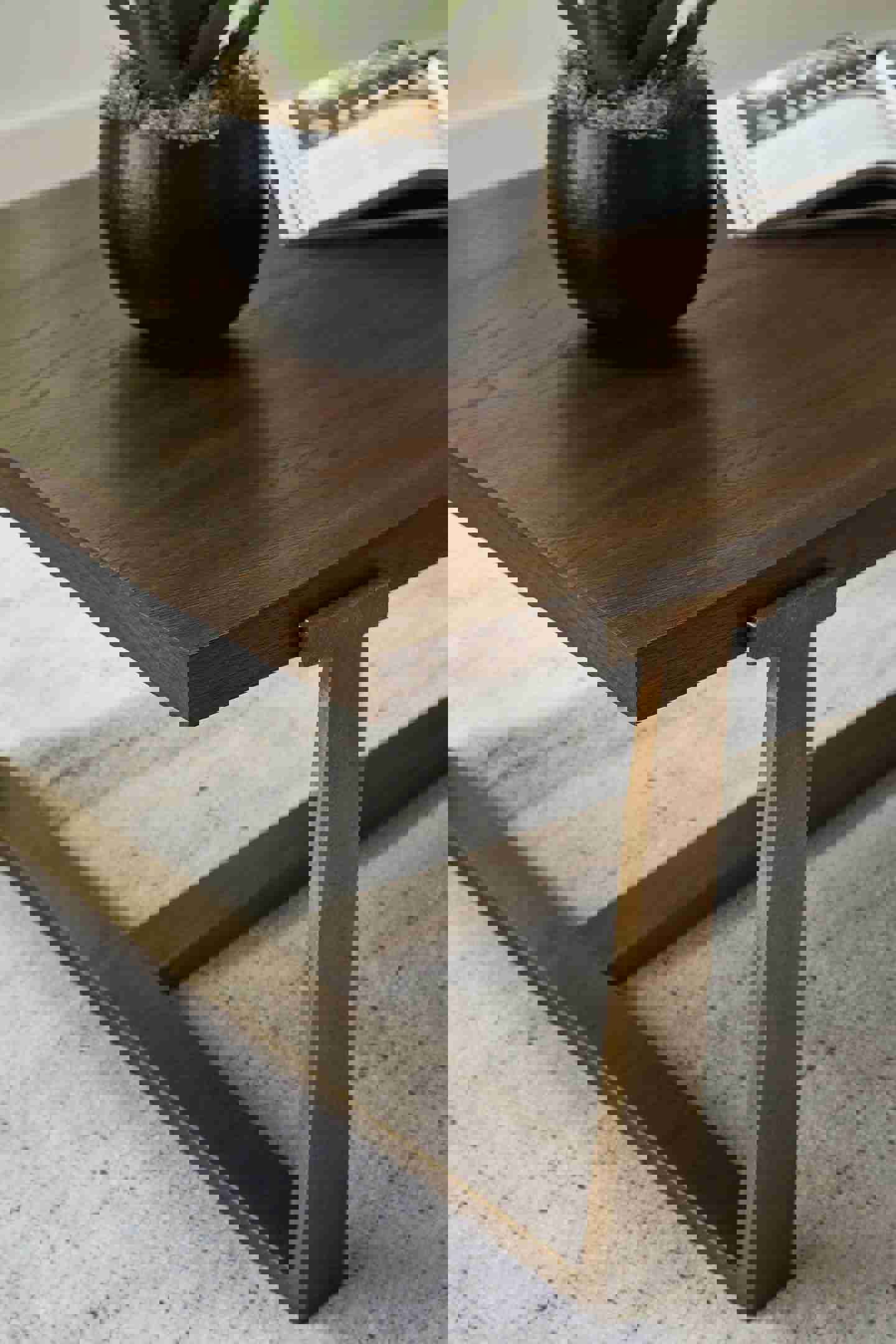 Modern Oak Veneer Cocktail Table with Antiqued Goldtone Base
