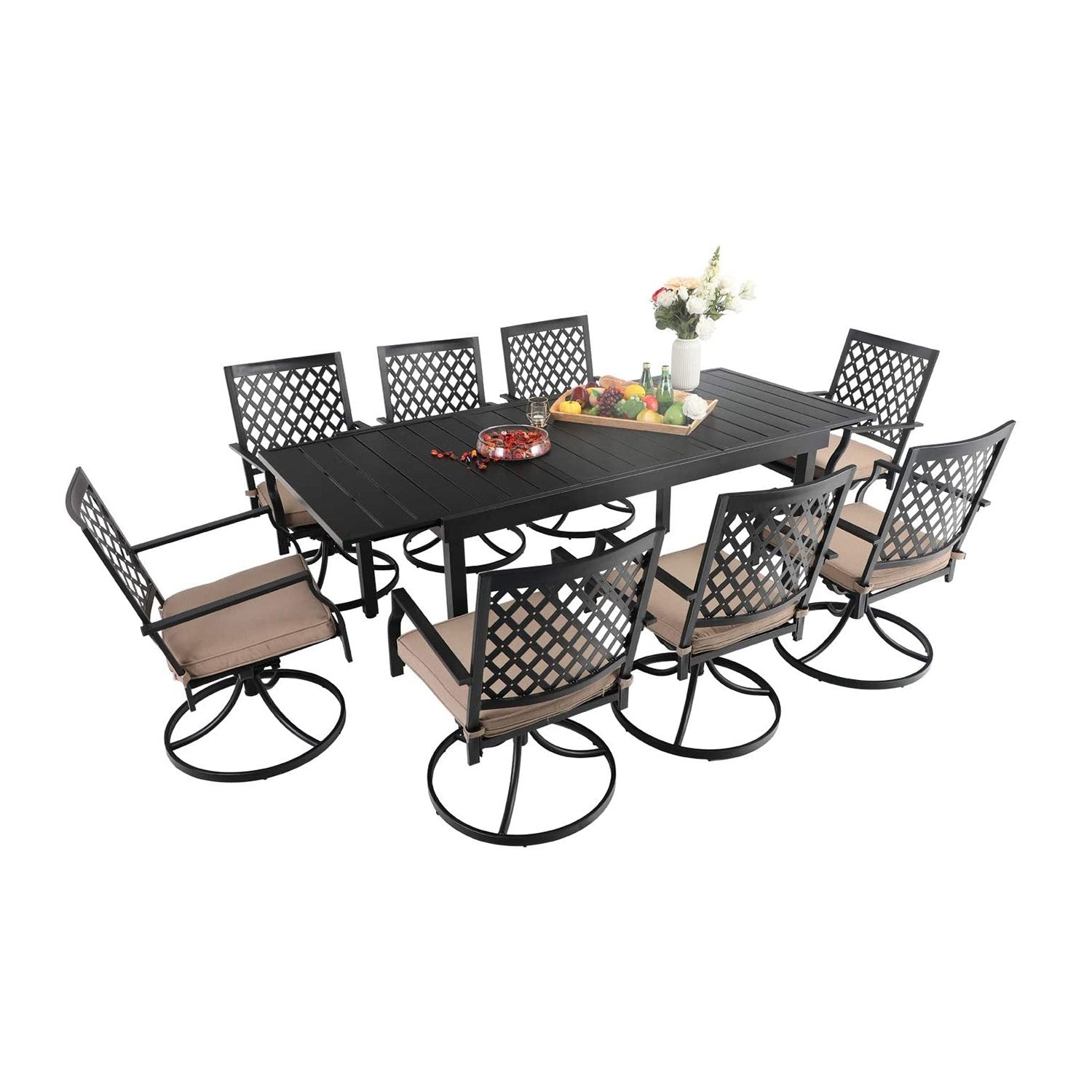 PHI VILLA Outdoor Patio Dining Set, Adjustable Table with Cushioned Swivel Chairs