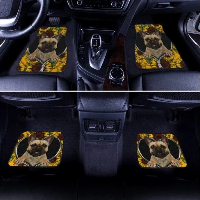 Custom Sunflower French Bulldog Car Floor Mats