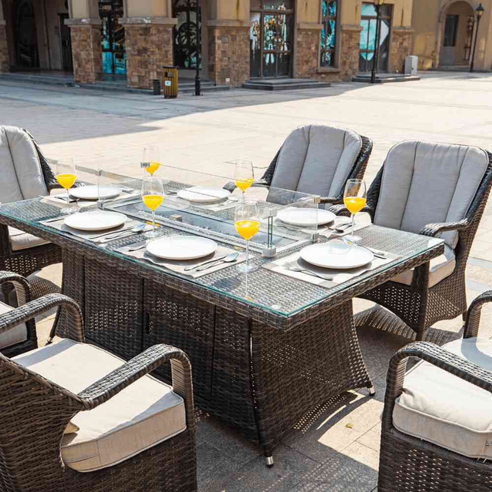 Luxurious 6-Seat Fire Pit Dining Set with Eton Chairs