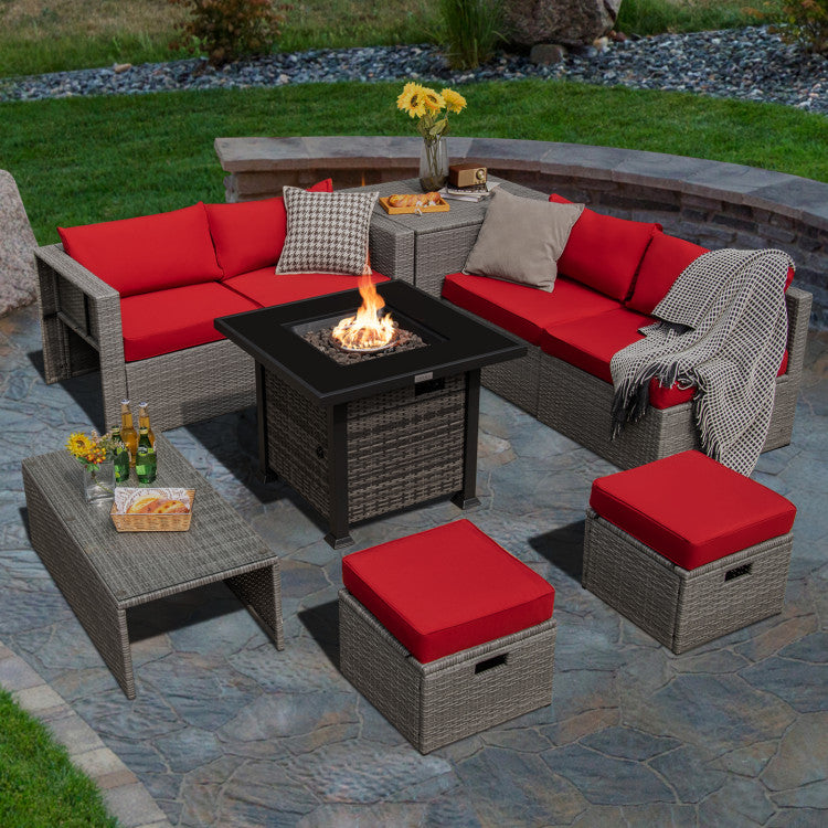 9-Piece Outdoor Patio Furniture Set with Fire Pit