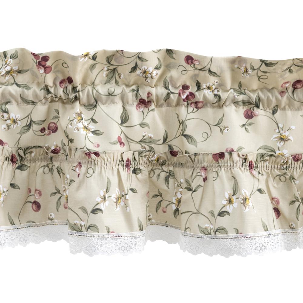 Ellis Curtain Cherries Ruffled Swag with Lace Edge