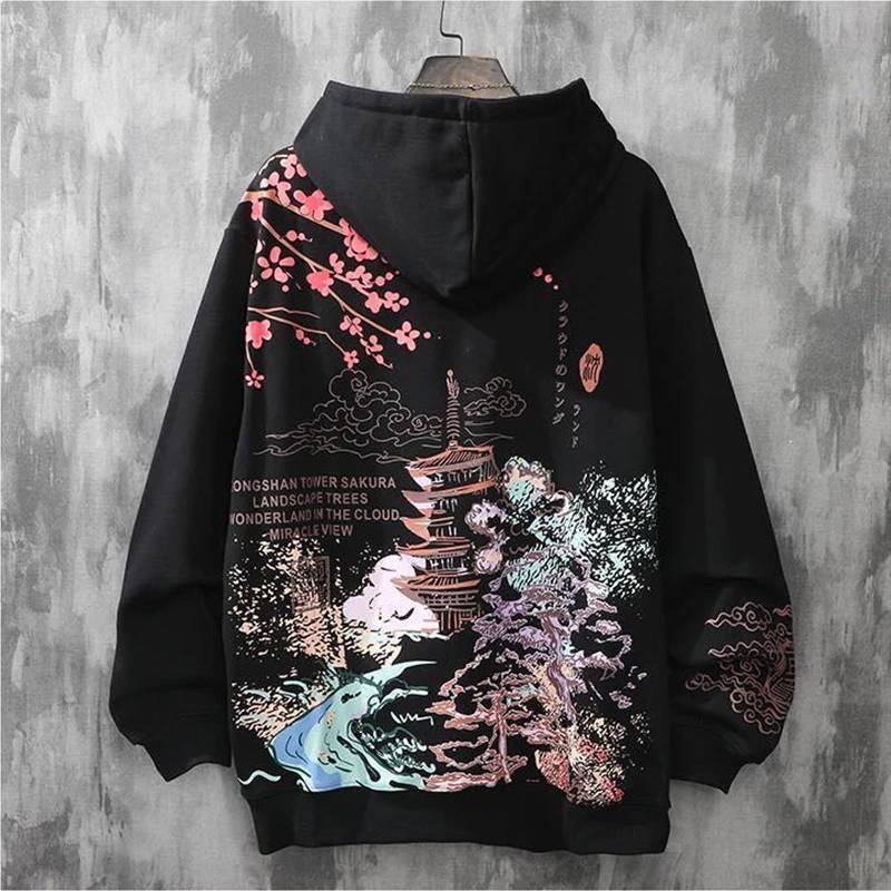 Japanese-Inspired Sakura Tower Oversized Hoodie